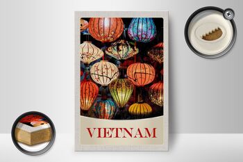 Panneau en bois voyage 12x18 cm Vietnam Asie culture des lanternes colorées 2