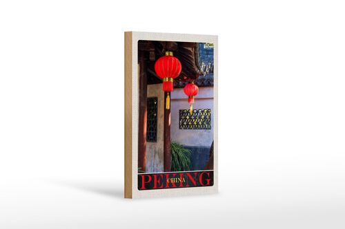 Holzschild Reise 12x18 cm Peking China Kultur rote Laterne