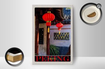 Panneau en bois voyage 12x18 cm Pékin Chine culture lanterne rouge 2