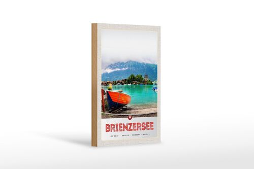 Holzschild Reise 12x18 cm Brienzersee Schweiz Boot Gebäude