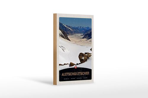 Holzschild Reise 12x18 cm Aletschgletscher Schweiz Schnee Natur
