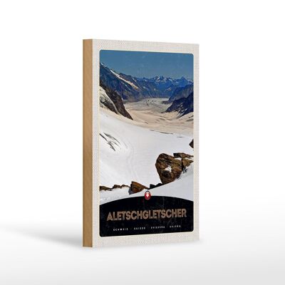 Holzschild Reise 12x18 cm Aletschgletscher Schweiz Schnee Natur