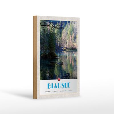 Cartel de madera viaje 12x18 cm Blausee Suiza naturaleza bosque vacaciones