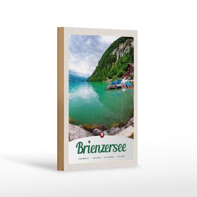 Cartello in legno da viaggio 12x18 cm Lago di Brienz Svizzera barca montagne