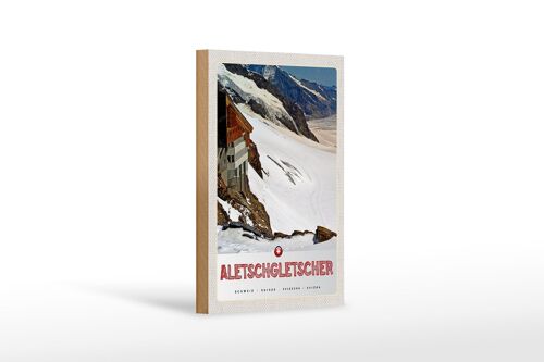 Holzschild Reise 12x18 cm Aletschgletscher Schweiz Schnee Winter