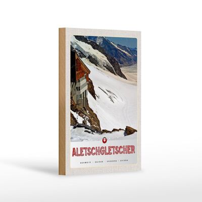 Cartel de madera viaje 12x18 cm Glaciar Aletsch Suiza nieve invierno
