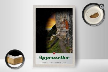 Panneau en bois voyage 12x18 cm Appenzeller Mountains bâtiment Suisse 2