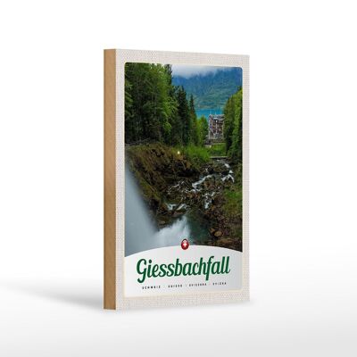 Cartel de madera viaje 12x18 cm Gießbachfall bosque cascada naturaleza