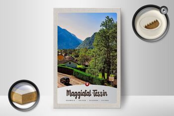Panneau en bois voyage 12x18 cm Maggiatal-Tessin Suisse ville montagnes 2