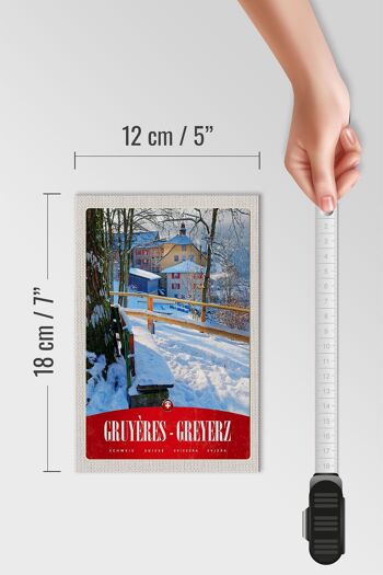 Panneau en bois voyage 12x18 cm Gruyères Gruyères Suisse vacances à la neige 4