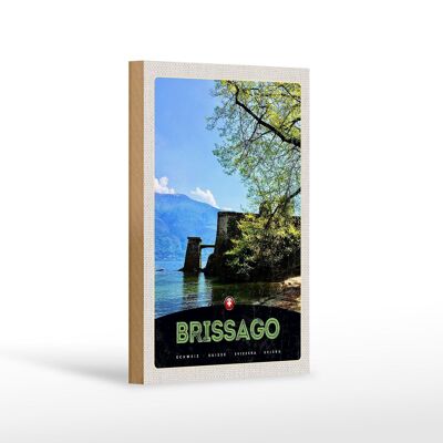 Cartello in legno da viaggio 12x18 cm Brissago Svizzera architettura vacanza