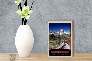 Panneau en bois voyage 12x18 cm Gornergrat Suisse montagnes chemin de fer à neige 3
