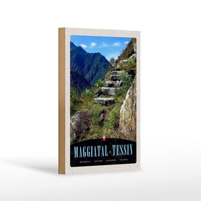 Cartello in legno viaggio 12x18 cm Maggiatal-Ticino Svizzera sentiero montagne