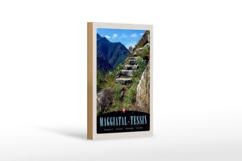 Panneau en bois voyage 12x18 cm Maggiatal-Tessin Suisse chemin montagnes 1