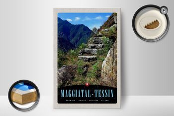 Panneau en bois voyage 12x18 cm Maggiatal-Tessin Suisse chemin montagnes 2