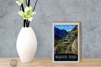 Panneau en bois voyage 12x18 cm Maggiatal-Tessin Suisse chemin montagnes 3