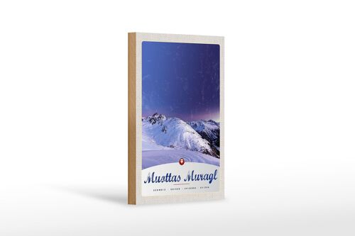 Holzschild Reise 12x18 cm Muottas Muragl Schweiz Winter Schnee