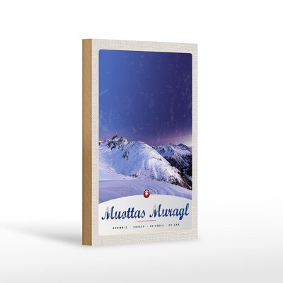 Holzschild Reise 12x18 cm Muottas Muragl Schweiz Winter Schnee
