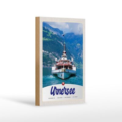 Cartel de madera viaje 12x18 cm Lago Urner Suiza Europa Barco Montañas