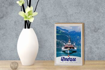 Panneau en bois voyage 12x18 cm Lac d'Urner Suisse Europe Navire Montagnes 3