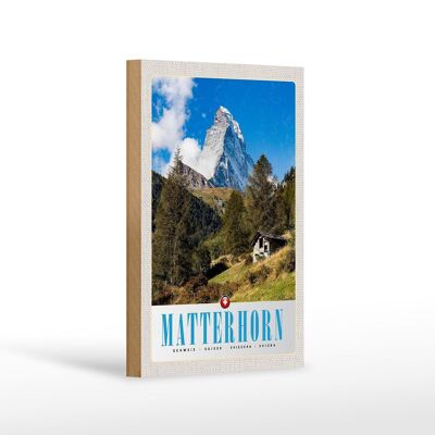 Holzschild Reise 12x18 cm Matterhorn Schweiz Wald Gebirge Schnee