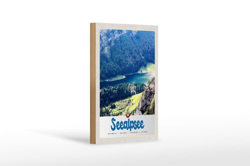 Holzschild Reise 12x18 cm Seealpsee Schweiz Natur Wälder See