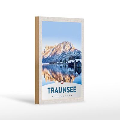 Cartello in legno da viaggio 12x18 cm Traunsee Austria inverno neve