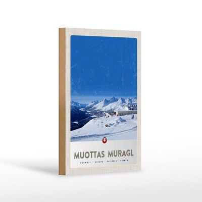 Holzschild Reise 12x18 cm Muottas Murgal Schweiz Gebirge Schnee