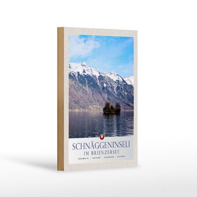 Cartel de madera viaje 12x18 cm Schnäggeninseli Suiza en el lago Brienz