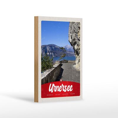 Cartel de madera viaje 12x18 cm Lago Urner Suiza Europa montañas vacaciones