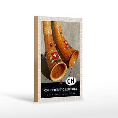 Cartel de madera viaje 12x18 cm Confoederatio Helvetica Alphorn vacaciones