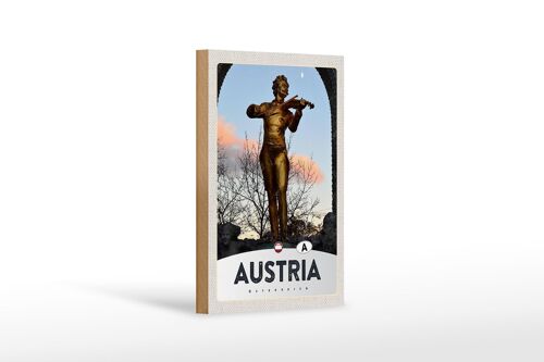 Holzschild Reise 12x18 cm Österreich Skulptur Mann Geige Gold