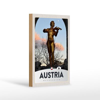 Cartel de madera de viaje 12x18 cm Austria escultura hombre violín oro