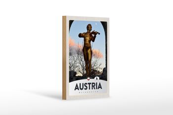 Panneau en bois voyage 12x18 cm Autriche sculpture homme violon or 1