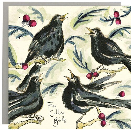 Four Calling Birds Christmas Card