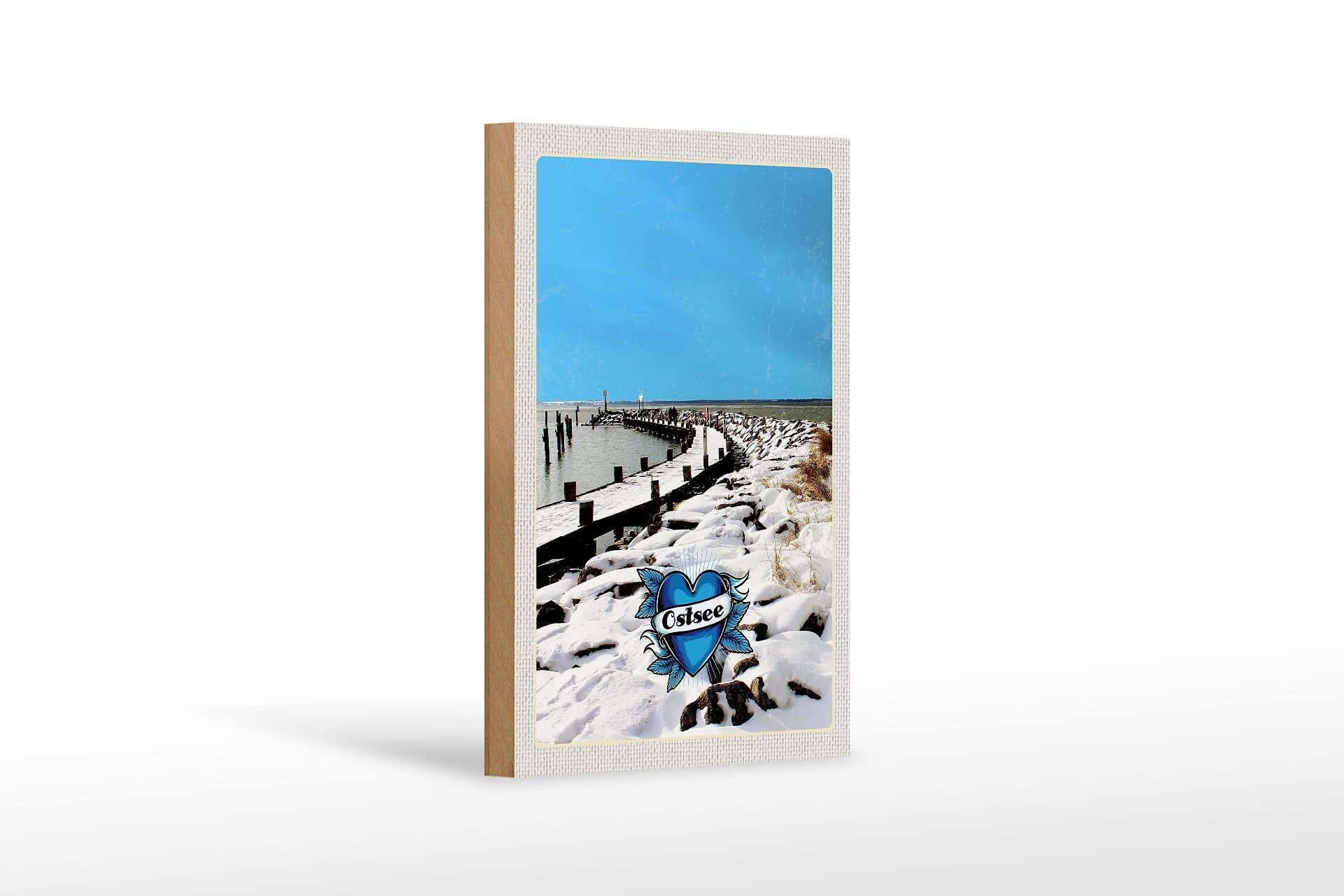 Cartello in legno da viaggio 12x18 cm Mar Baltico Germania neve inverno