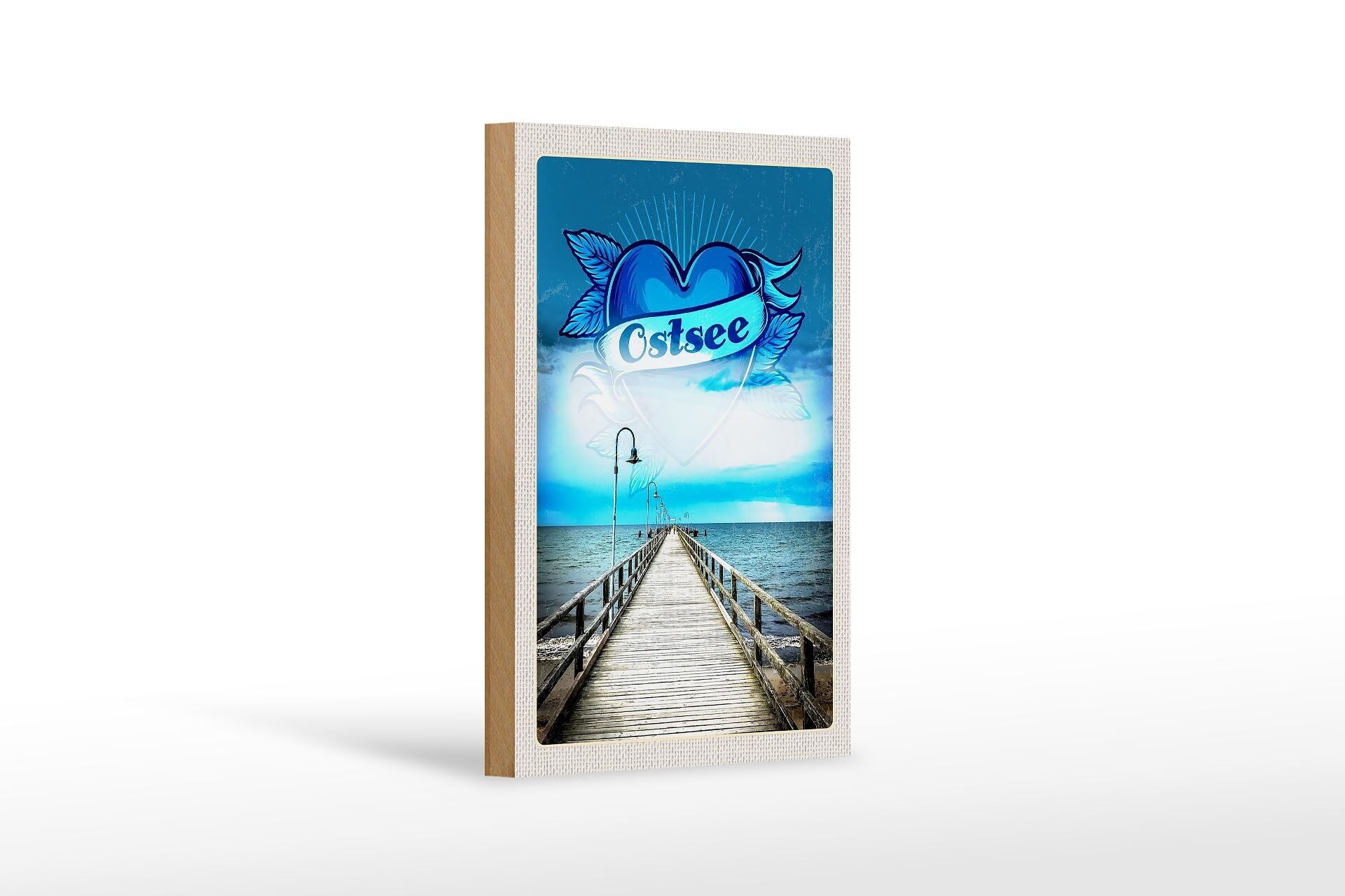 Cartello in legno da viaggio 12x18 cm Mar Baltico cuore Germania passerella per le vacanze