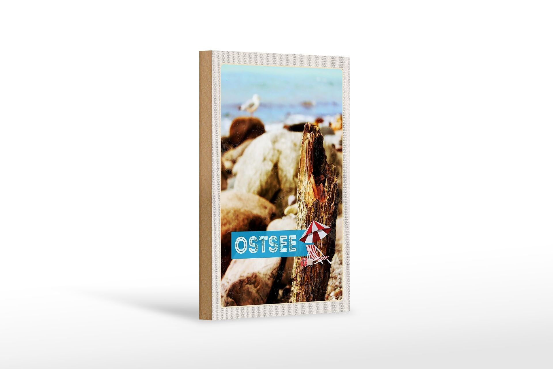 Cartello in legno da viaggio 12x18 cm Mar Baltico spiaggia pietre natura vacanza al mare