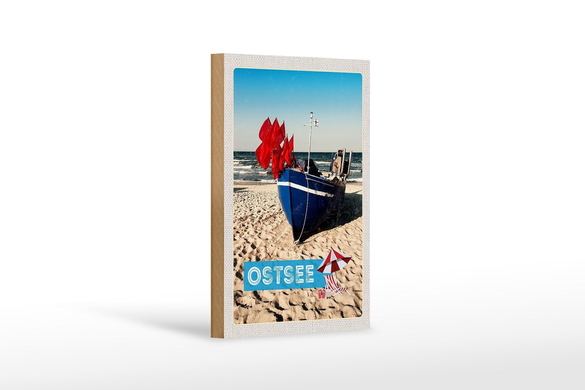 Wooden sign travel 12x18 cm Baltic Sea beach boat sea sand holiday