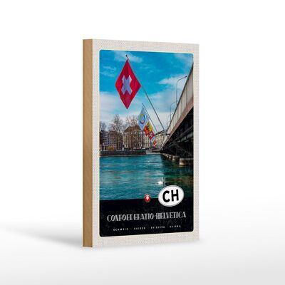 Cartel de madera de viaje 12x18 cm Bandera del Puente Confoederatio Helvetica