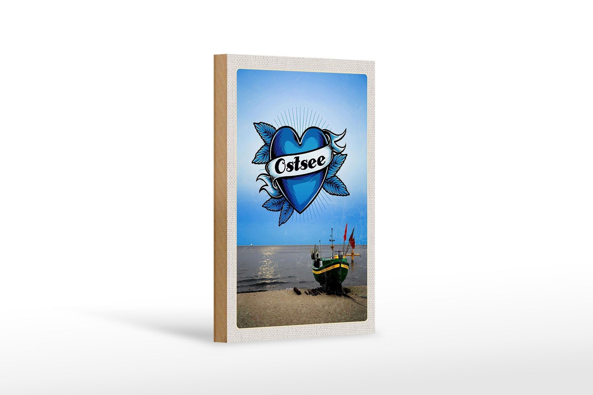 Wooden sign travel 12x18 cm Baltic Sea sea boat flag boat tour