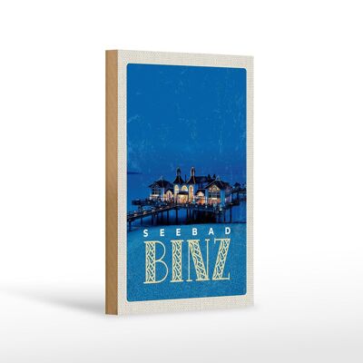 Cartello in legno da viaggio 12x18 cm Binz località balneare casa mare sera vacanza