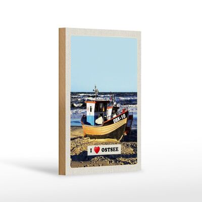 Cartello in legno da viaggio 12x18 cm Mar Baltico Germania barca onde mare