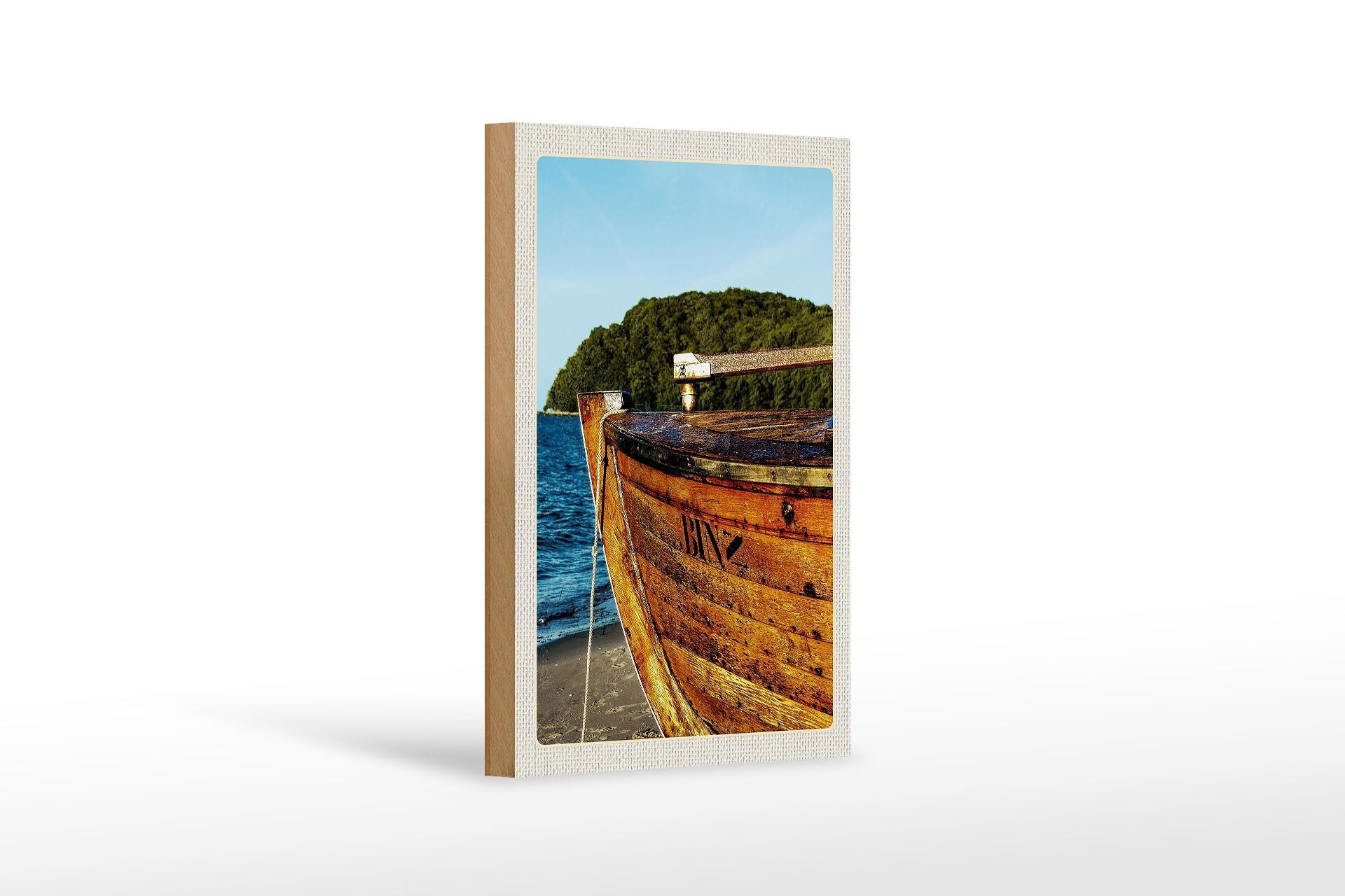 Wooden sign travel 12x18 cm Binz beach sea mountains forests boat