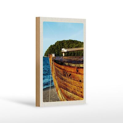 Cartel de madera viaje 12x18 cm Binz playa mar montañas bosques barco
