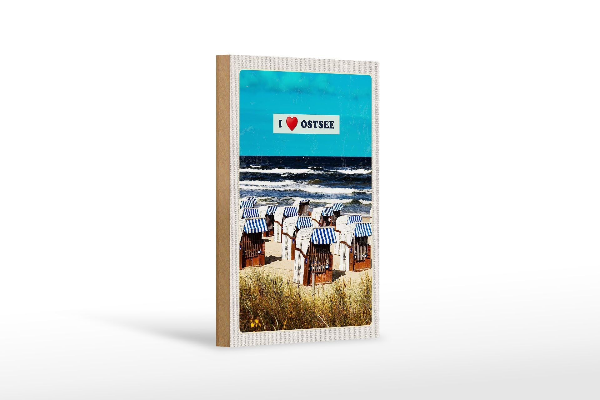 Cartello in legno da viaggio 12x18 cm Mar Baltico sedie da spiaggia mare spiaggia natura