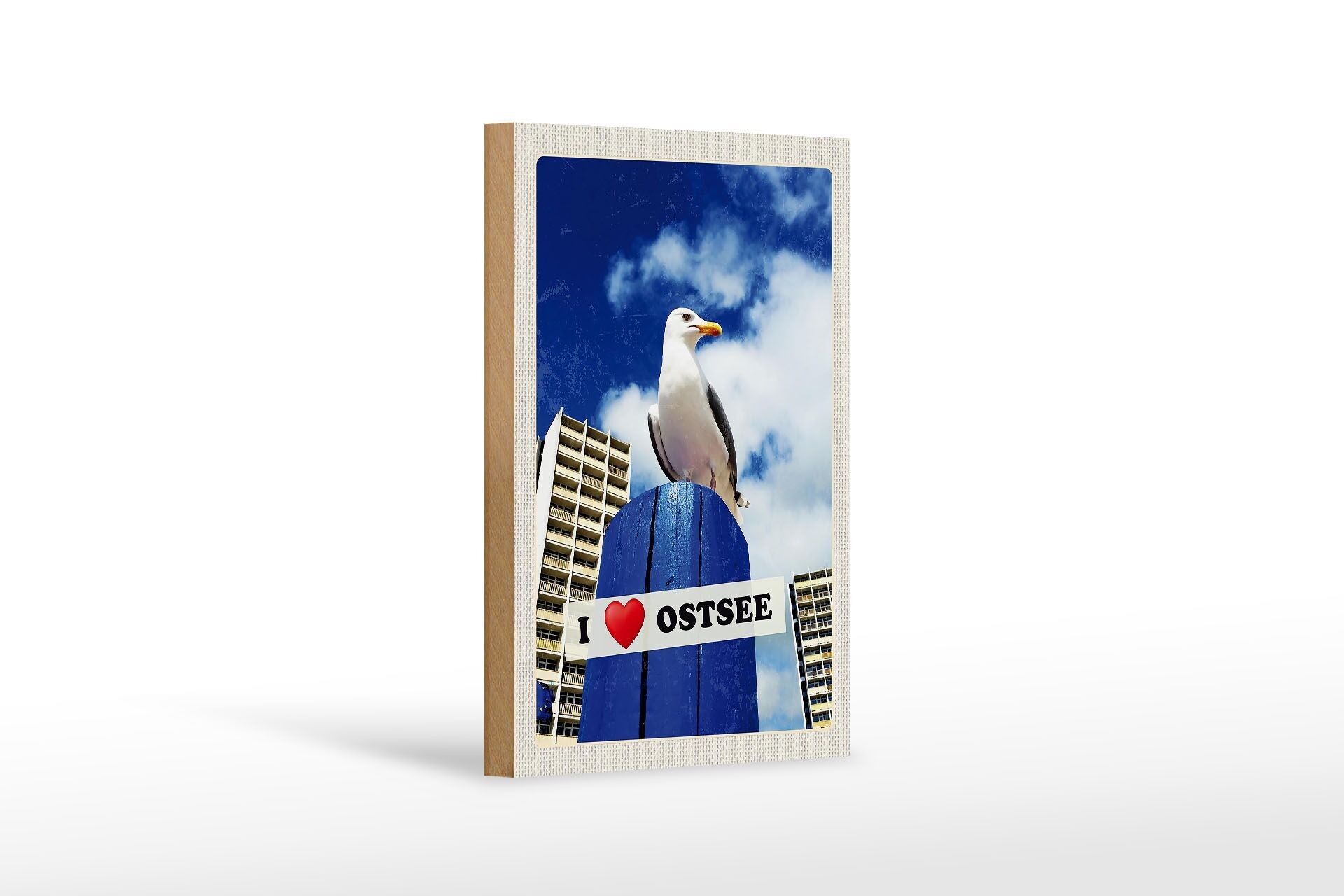 Wooden sign travel 12x18 cm Baltic Sea seagulls skyscraper beach vacation