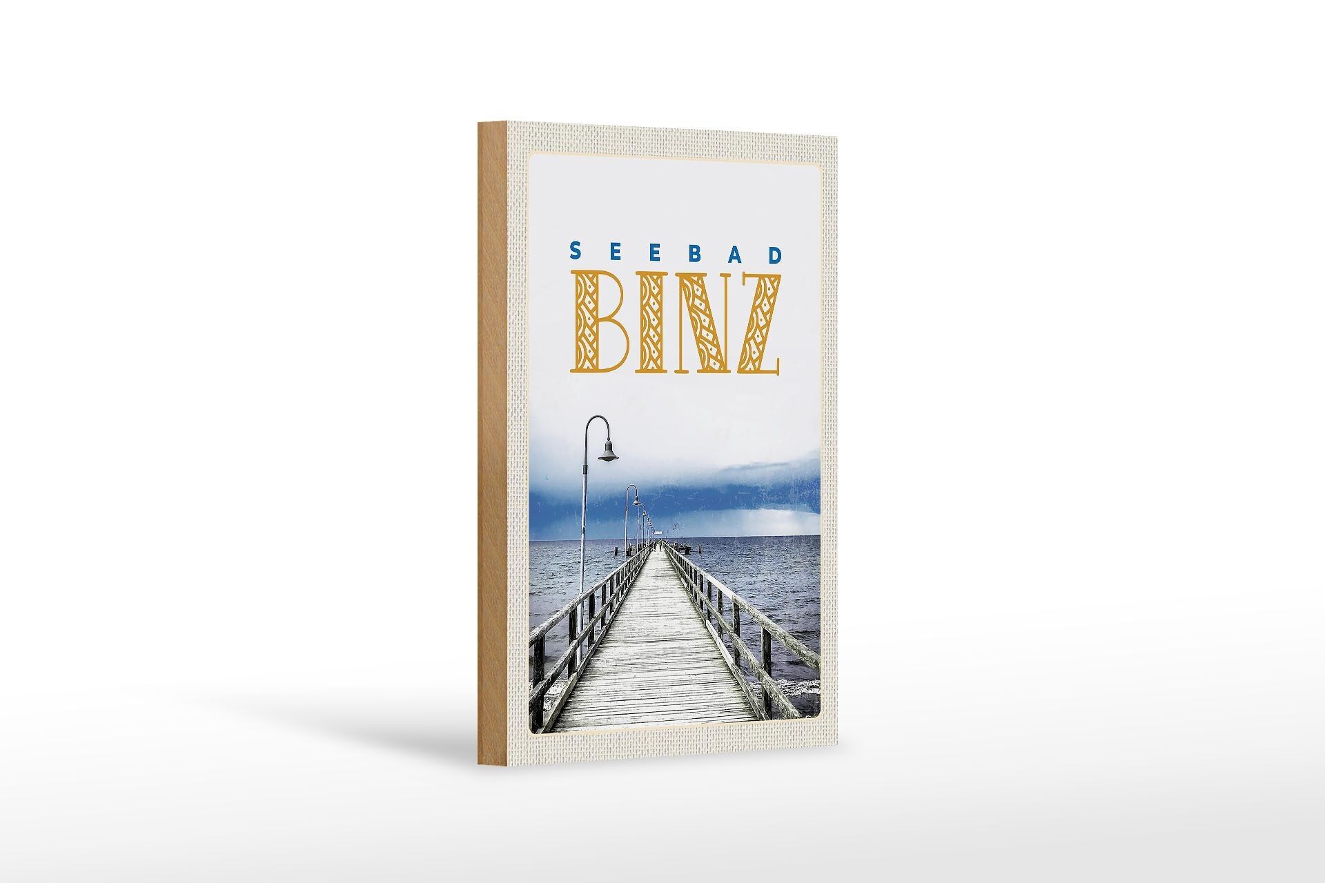 Cartello in legno da viaggio 12x18 cm località balneare Binz mare spiaggia flusso e riflusso