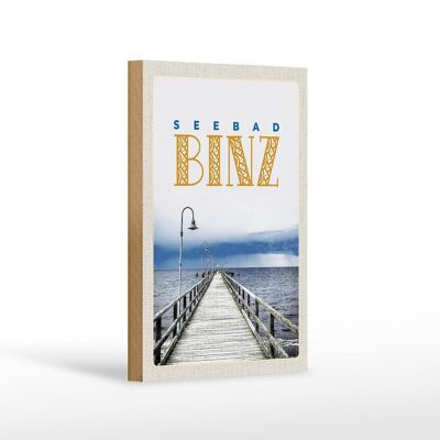 Cartel de madera viaje 12x18 cm estación balnearia Binz playa del mar flujo y reflujo