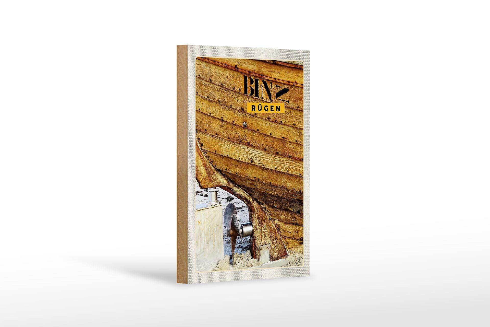 Cartello in legno da viaggio 12x18 cm Binz Rügen Germania spiaggia in barca
